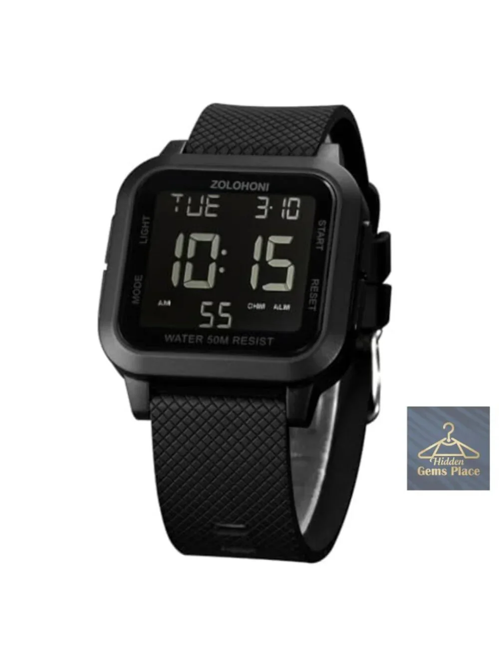 Men's Large Square Digital Watch Waterproof Chronograph Alarm Sport